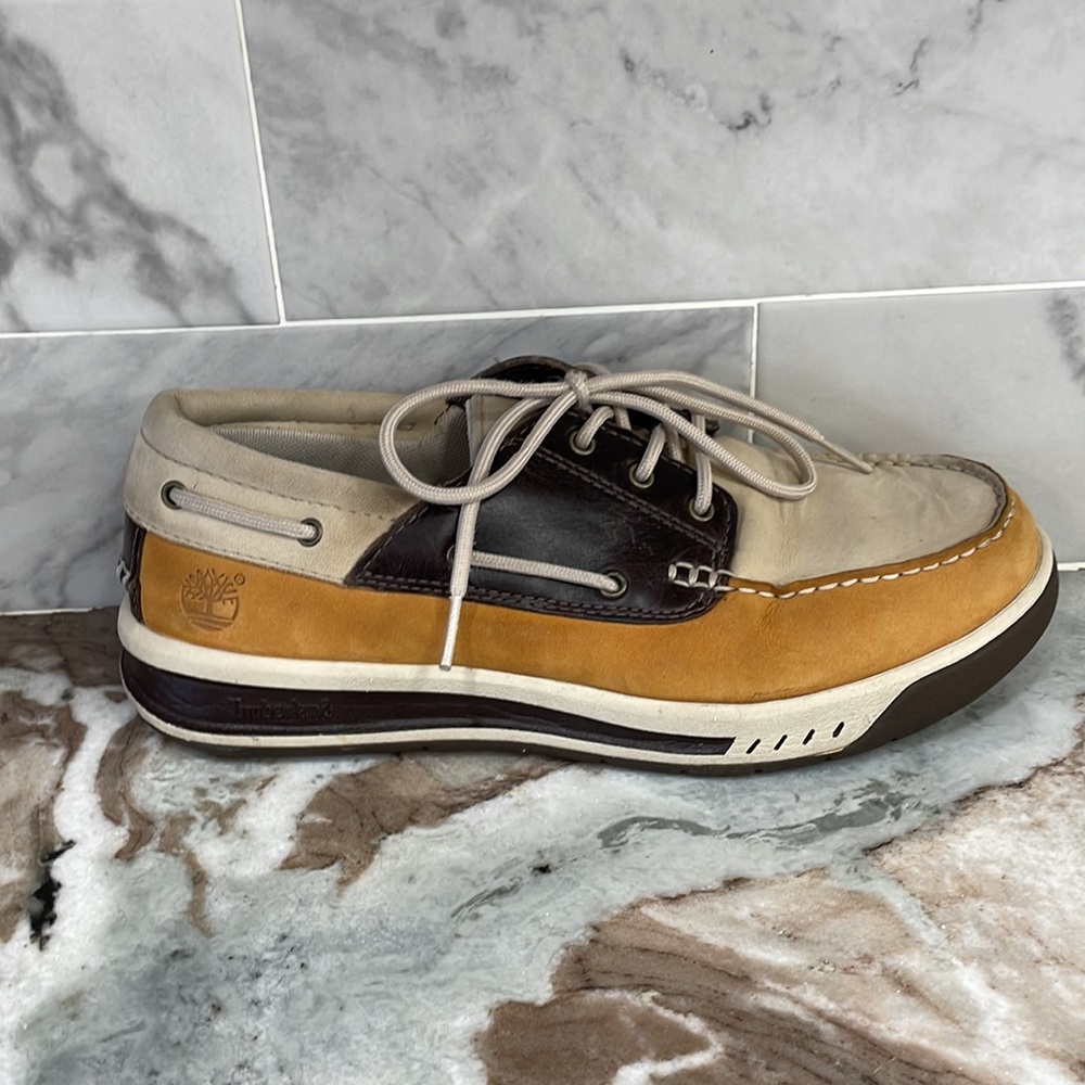 Timberland 3 Eye Leather Boat Shoes Deck Moccasin Loafers Size 8 Tri Color
